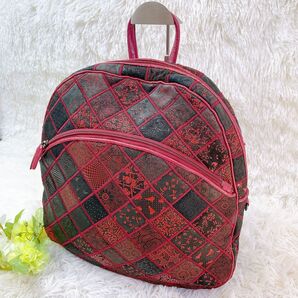 美品 印傳屋 江戸三紅印傳 インデンヤ リュック バックパック パッチワーク風