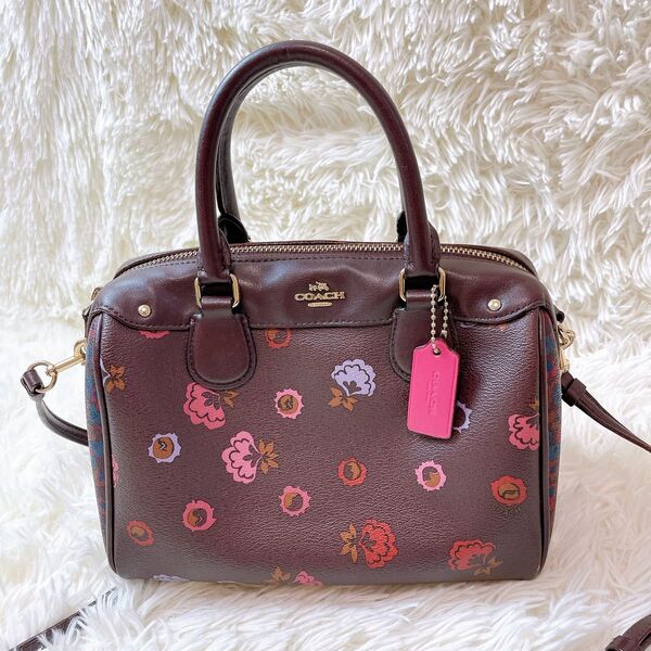 【美品】コーチ COACH ショルダーバッグ ハンドバッグ 2way 花柄 黒