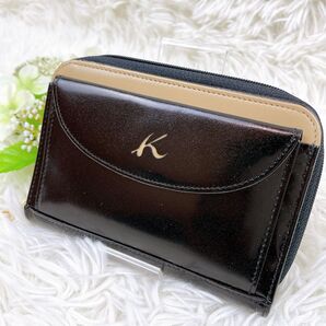 極美品 キタムラケイツー 2つ折り財布 牛革 ブラック×ライトベージュ