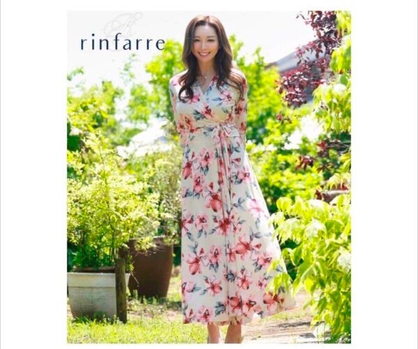 rinfarre アイボリー花柄 ロング ワンピース ラップスカート
