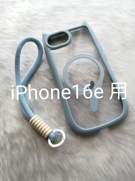 iPhone16e 用ケース 猫耳 ワイヤレス充電対応 ハンドストラップ付き ライトブルー