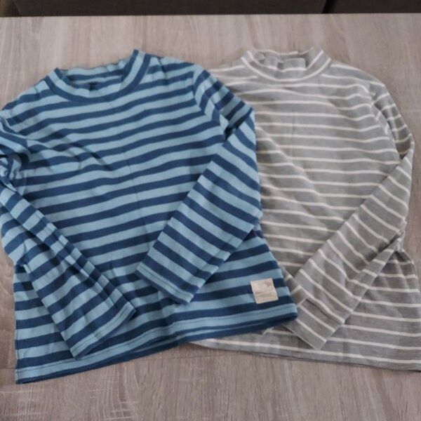 長袖カットソー ブルーとグレーボーダー 140 2枚セット ロンT 長袖 Tシャツ ボーダーカットソー
