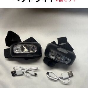 【ミニヘッドライト 2個セット】ヘッドランプ ヘッドライト LED USB充電 アウトドア 災害時・非常時用 防水 動作確認済み