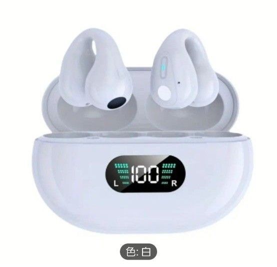 新品イヤーカフ ワイヤレスイヤホン 白 ホワイト Bluetooth5.3 高音質性能 骨伝導イヤホン U形構造 圧迫感ゼロ