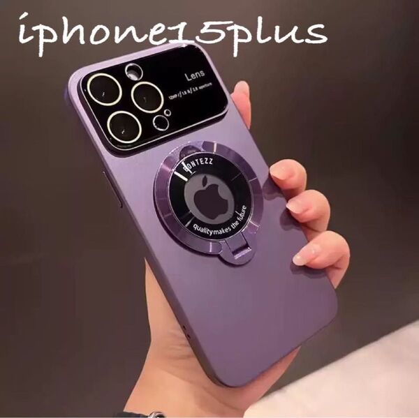 iphone15Plus スマホケース TPU カバー レンズ保護カバー 紫 パープル