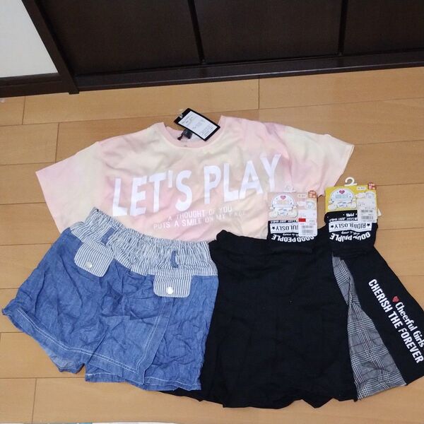女児服3点セット Tシャツ ショートパンツ キュロットスカートサニタリーショーツのセットsize160