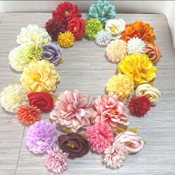 NO0528-05 造花 花材 花パーツ パーツ 髪飾り 花飾り ハンドメイド マム ヘアピン 紫 ピンク 赤 白 緑 ダリア