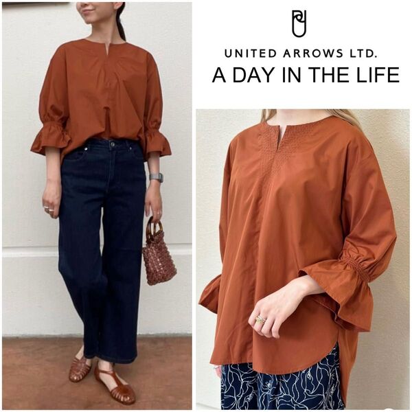 A DAY IN THE LIFE UNITEDARROWSステッチ キーネック キャンディスリーブ 7分袖