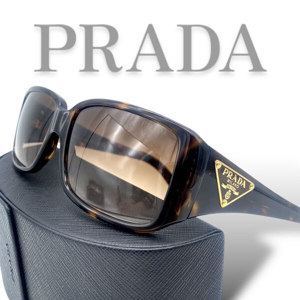 【極美品】PRADA プラダ サングラス sunglasses 三角ロゴ マーブル ベッコウ 16L gold brown