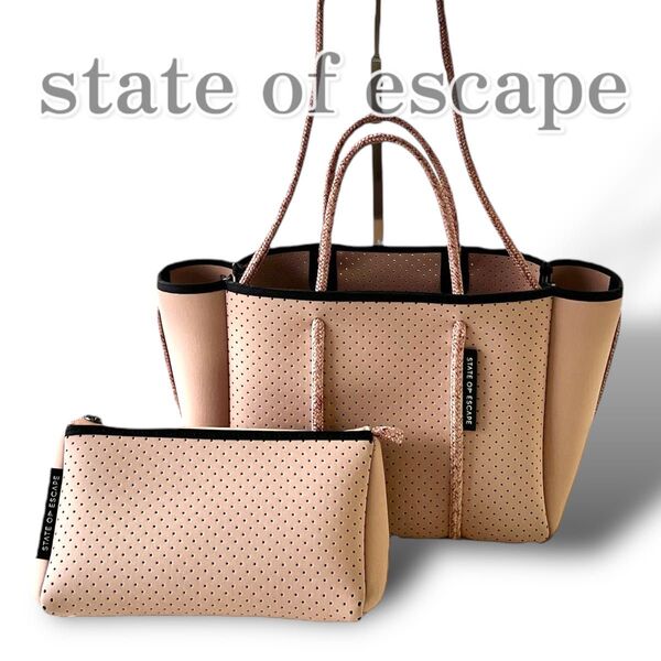 【美品】state of escape 大容量 トートバッグ ピンク 2way ポーチ マイクロエスケープ ショルダーバッグ