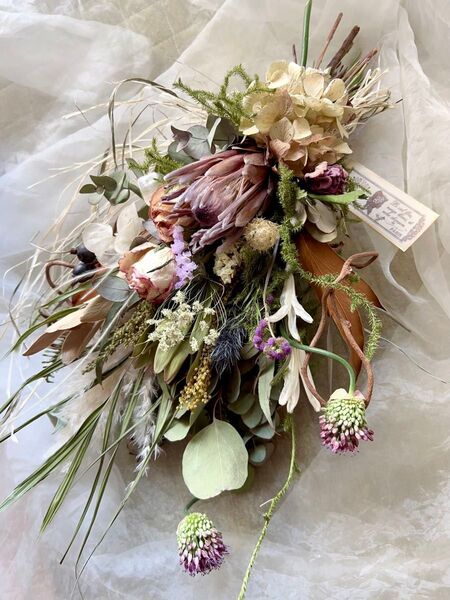 hir様ご専用★ 踊る丹頂&プロテアドライフラワースワッグ ★chic&botanical (別出品のミモザリースと同梱します)