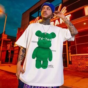 韓国 メンズ くま ベア Yes ストリート 半袖 Tシャツ ホワイト