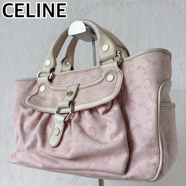 セリーヌ ブギーバッグ トート ハンドバッグ マカダム キャンバス ピンク レザー CELINE トリオンフ 高級 希少カラー