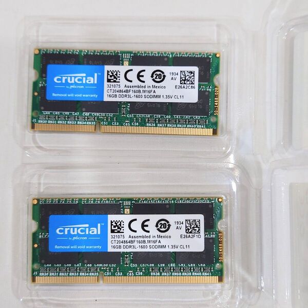 Crucial DDR3L-1600 SODIMM 1.35V(低電圧) 16GBx2枚(合計32GB)セット ノートPCメモリ