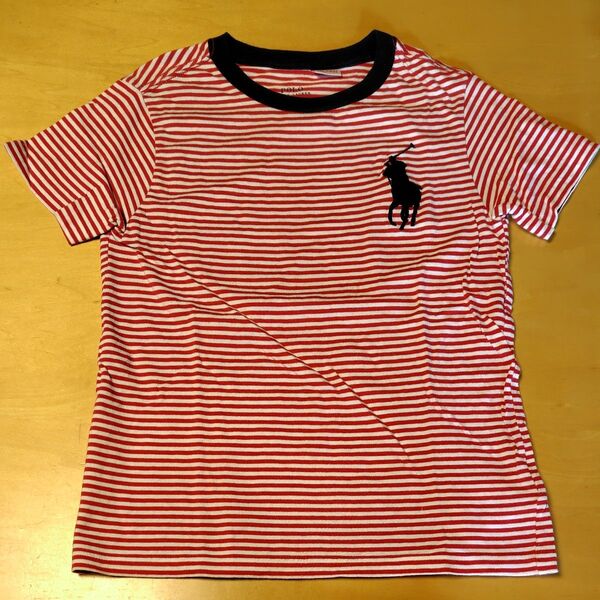 POLO RALPH LAUREN ポロ ラルフ ローレン Tシャツ 120 ホワイト×レッド ボーダー柄 ビッグポニーF
