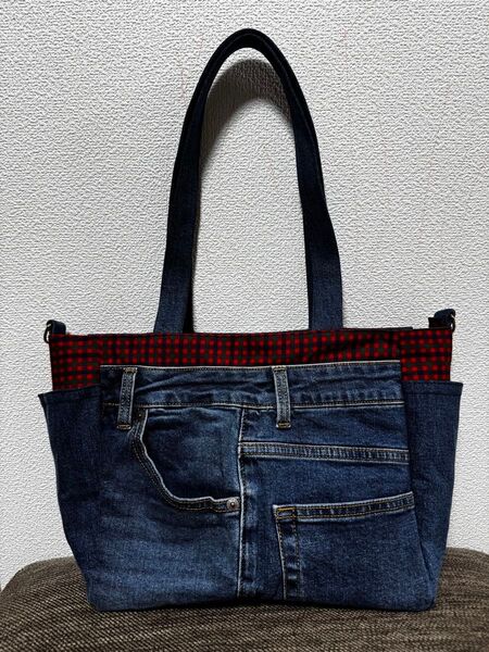 ハンドメイド デニムリメイク リメイクバッグ トートバッグ