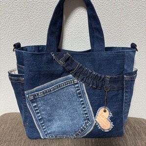 ハンドメイド サイドポケット付き トートバッグ