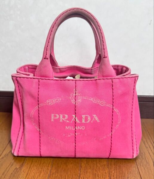 PRADA プラダカナパ Mサイズ 三角ロゴプレート ゴールド金具 トート ハンドバッグ