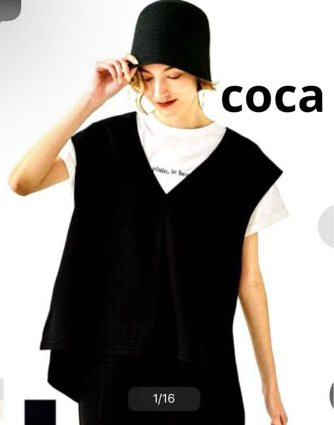 美品 コカ coca Vネック ベスト ブラック M 黒