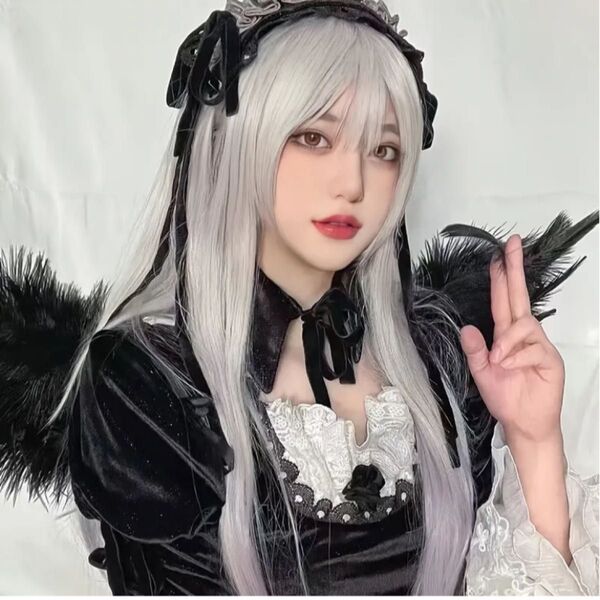 銀髪ウィッグコスプレロング キャラクター アニメ かつら 仮装 キャラクターシルバー撮影配信
