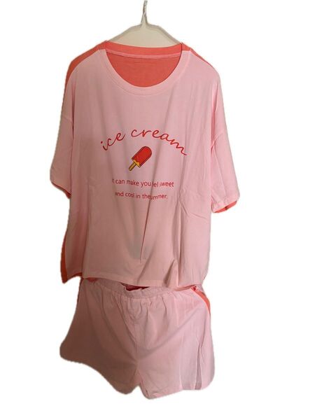 未使用 半袖Tシャツ&短パン上下セット レディース ピンク フリーサイズ