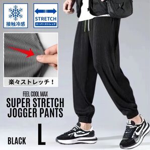ジョガーパンツ メンズ リブパンツ カジュアル 速乾 涼感 通気性 ストレッチ ブラック L