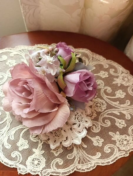 ハンドメイドパープルローズ flowerフェミニンコサージュ アーティフィシャルフラワー シルクフラワー