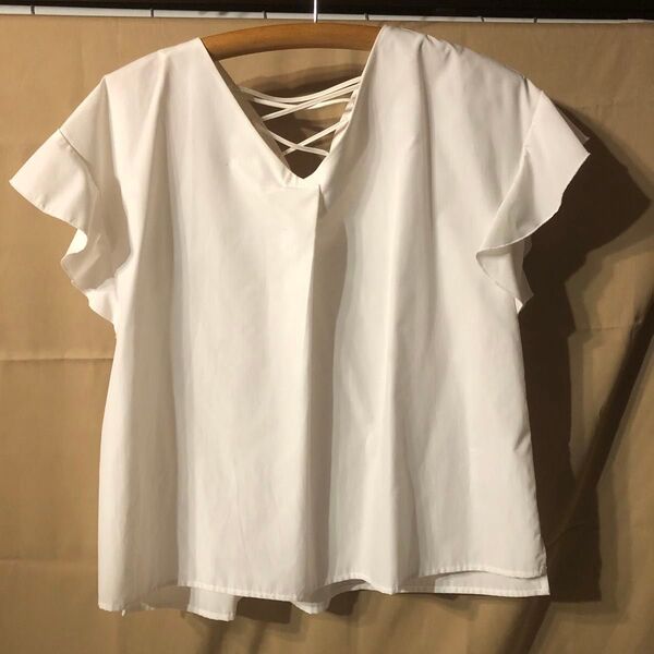 白ブラウス レースアップ トップス