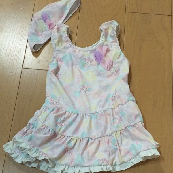 ボンボンリボン 女の子ワンピース水着110