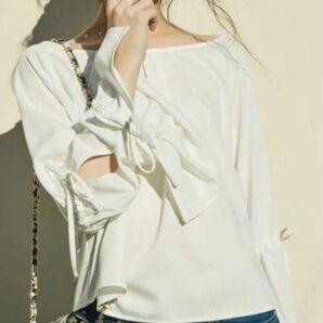 (158)MURUA ムルーア ギャザー スリーブ ブラウス リボン