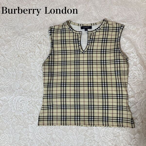 【美品】BURBERRY LONDON ノースリーブ チェックトップス Sサイズ 英国製