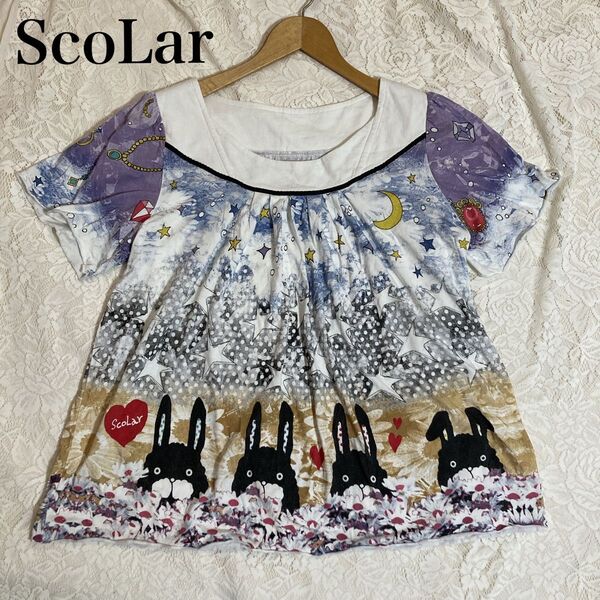 ScoLar ScoLar スカラー うさぎ柄 星座モチーフ 個性派Tシャツ カットソー