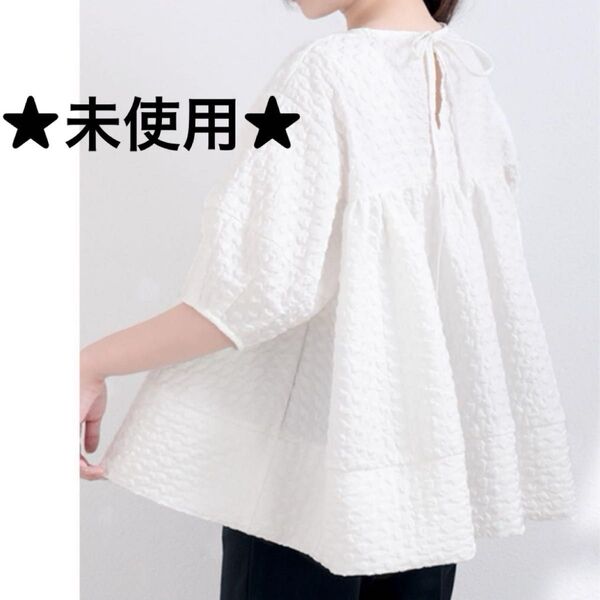 O.S.K チュニック バックリボントップス ジャガードトップス ペプラムシルエット ワンサイズ