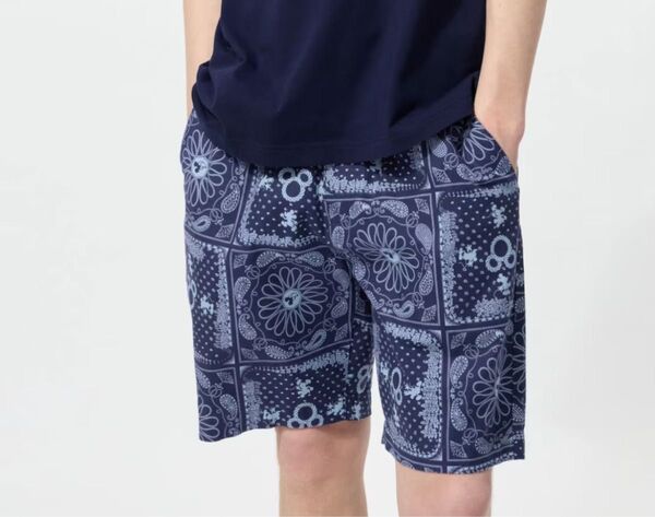 新品 サイズXS ディズニー イン ブルー リネンブレンドイージーショーツ ネイビー UNIQLO ユニクロ メンズ ハーフパンツ