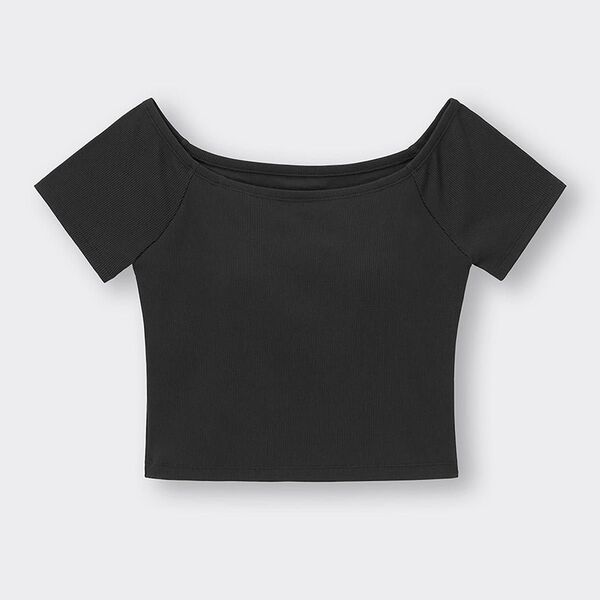 ブラフィールクロップドオフショルダーT GU ジーユー L カップ パッド 付き Tシャツ ブラトップ 半袖