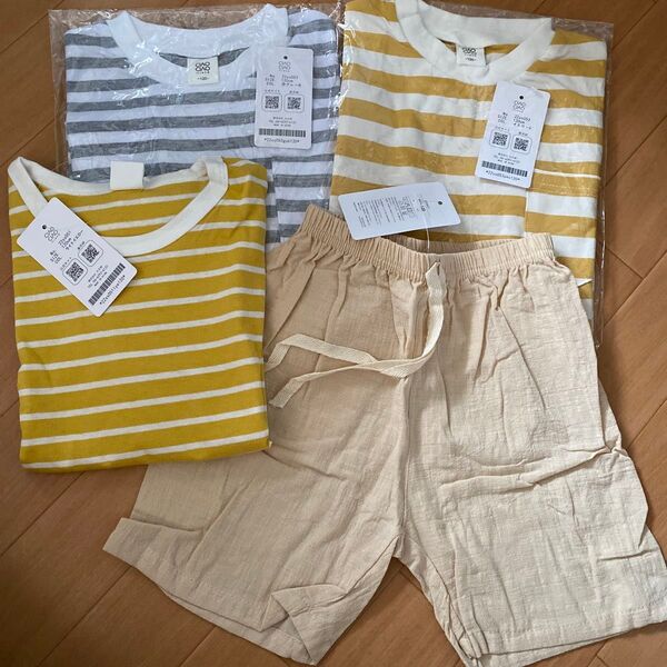 120 半袖 短パン 新品 4枚セット ショーパン 半ズボン ハーフパンツ Tシャツ ボーダー 上下セット 綿100