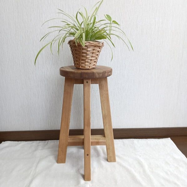 ハンドメイド スツール 高さ50cm 丸椅子 ミディアム茶 花台