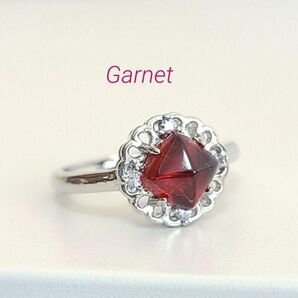 ガーネット 天然石リング 誕生石 シュガーローフ 宝石 真鍮 フリーサイズ ジュエリー アクセサリー パワーストーン Garnet