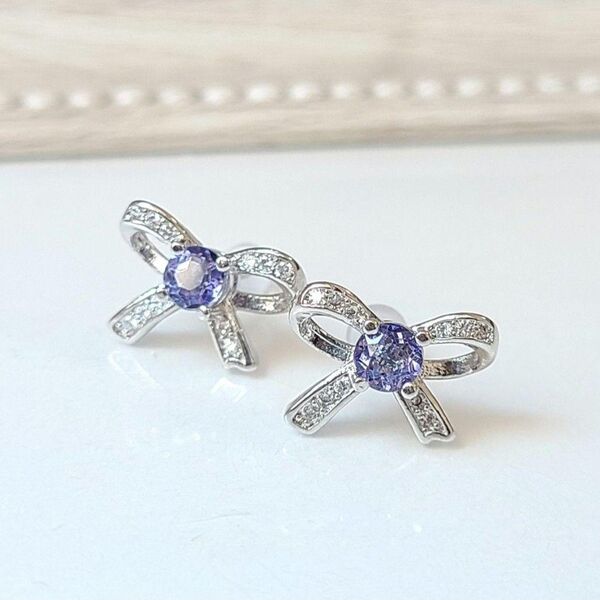 タンザナイト ピアス Silver925 天然石 12月誕生石 リボン アクセサリー ジュエリー Jewelry