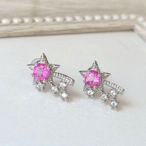 ピンクトパーズ 天然石ピアス 両耳 宝石 アクセサリー 流れ星 Silver925 star スター