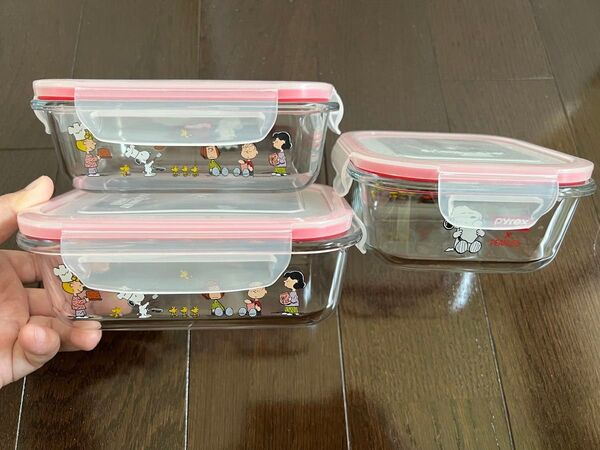pyrex peanuts snapware 耐熱ガラス 容器 3個セット