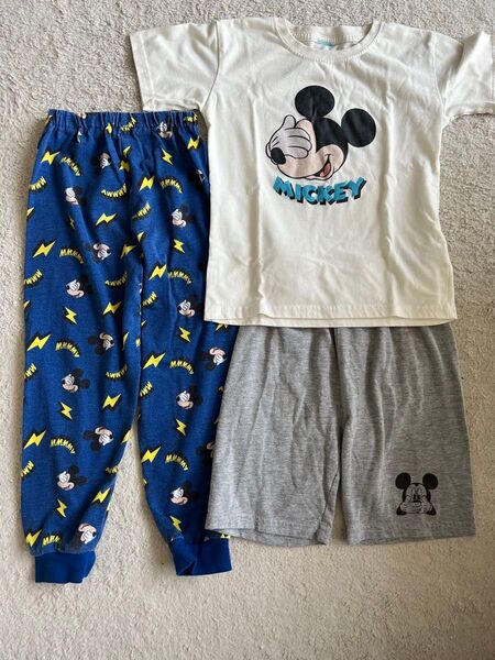 disney コストコ パジャマ スウェット 3点セット ミッキーマウス 120cm 半袖 ハーフパンツ セットアップ