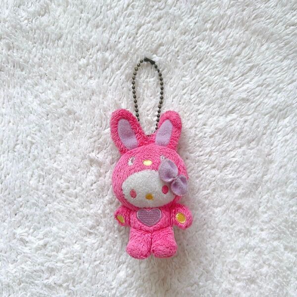 ハローキティ ぬいぐるみ カラフルバニー ピンク キーホルダー