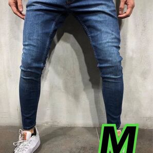 新品 未使用 メンズ スキニー デニム M インディゴ ボトムス ジーパン ストレッチ パンツ