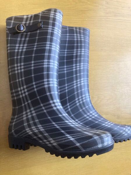 最終価格!長靴 レインブーツ 梅雨 レディース ロング チェック Mサイズ