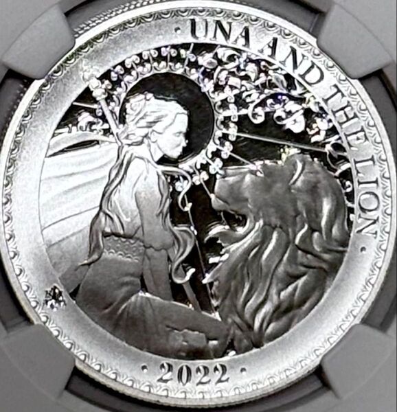 最高鑑定!可愛すぎるウナとライオン2022年イギリス領セントヘレナ プルーフ1オンス銀貨NGC PF70NGC 鑑定ウルトラカメオ