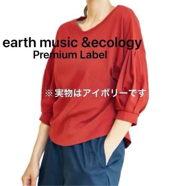 earthmusic &ecology 袖タックVネックプルオーバー アイボリー アースミュージックアンドエコロジー カットソー