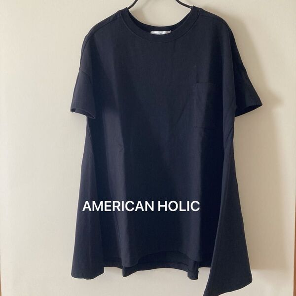 アメリカンホリック バックフレアポケット付きプルオーバー 黒 M アメホリ Tシャツ 半袖 ブラック AMERICAN HOLIC
