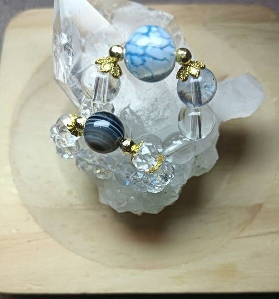 天然石リング 指輪 パワーストーン リング ドラゴン アゲート 水晶 天眼石 強力 厄除け 開運 2点set