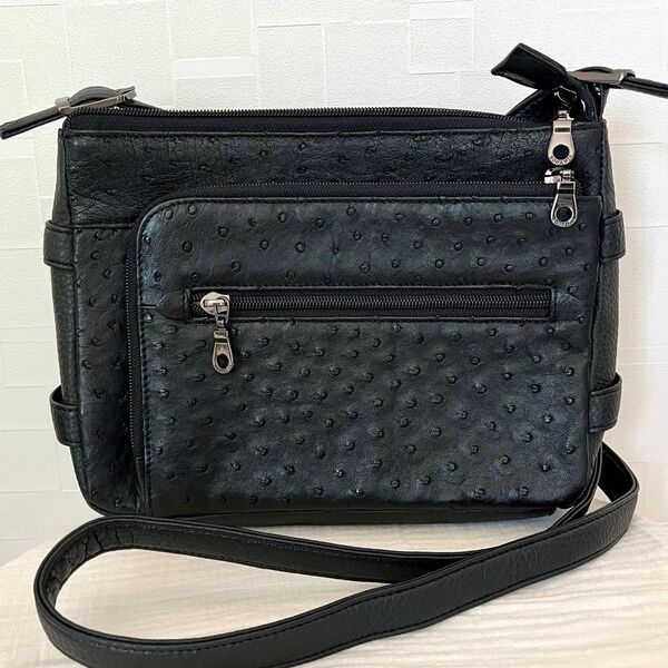 ロダニア RODANIA ショルダーバッグ ハンドバッグ 2WAY オーストリッチ レザー BLACK 黒